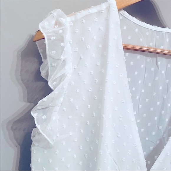 Flutter Sleeve Chiffon V-Neck White Dress Brand New - Picture 6 of 13